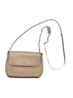 Gianni Conti Taupe Pebbled Leather Small Crossbody Bag